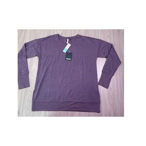 We Wander LuxLoop Side Split Modal Fleece Pullover Sweatshirt Purple L WGA10050